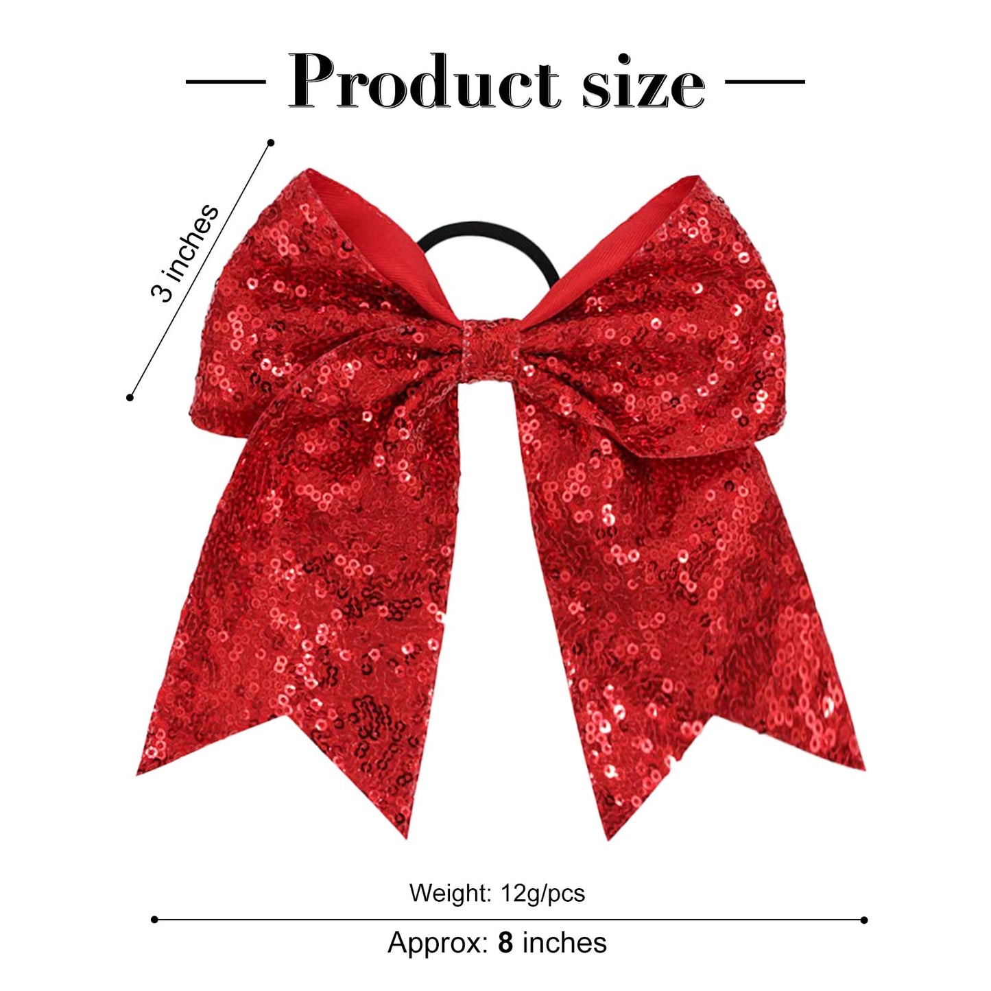 12 PCS 8" Large Glitter Cheer Bows Red Girl Hair Bows Sparkly Cheerleading Softball Team Bow Hair Accessories for cheerleaders football Competition Sports