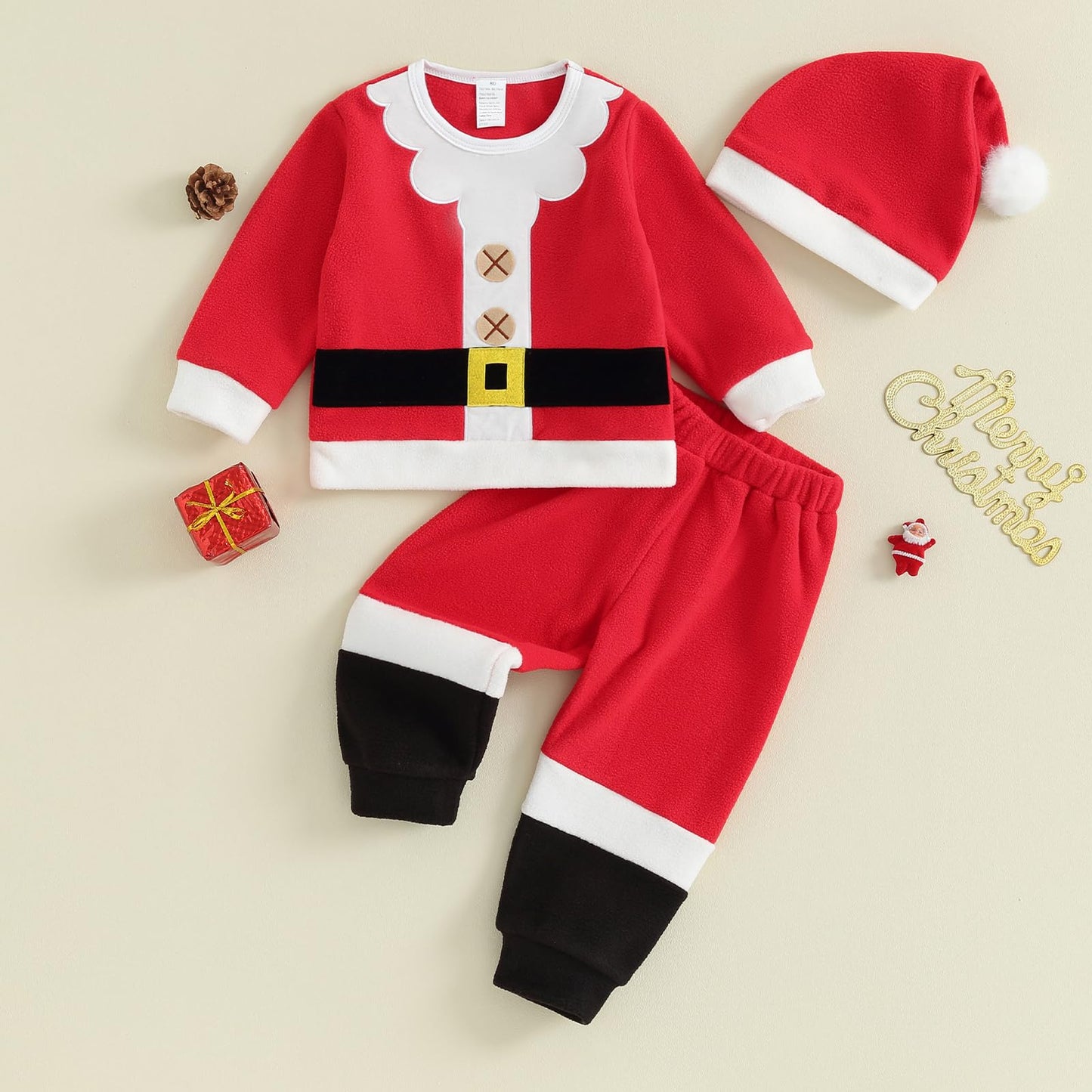 Emmababy Santa Costume Infant Baby Boy Velvet Outfit Toddler Girls Christmas Outfit Button Down Plush Jacket Coat Pants Hat(Santa Costume,2-3 Years)