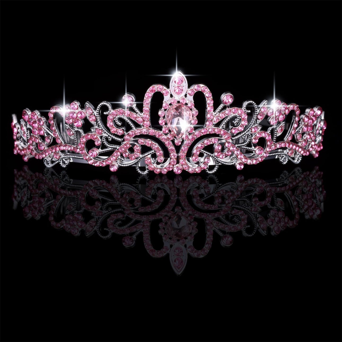 Kamirola - Gold Crystal Tiara Crowns For Women Girls Princess Elegant Crown with Combs Women's Headbands Bridal Wedding Prom Birthday Party Headbands for Women (Silver & Pink)