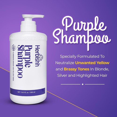 Herbishh Purple Shampoo - Eliminate Yellow & Brassy Undertones | 16.9 fl. Oz, Deep Cleansing & Frizz Control