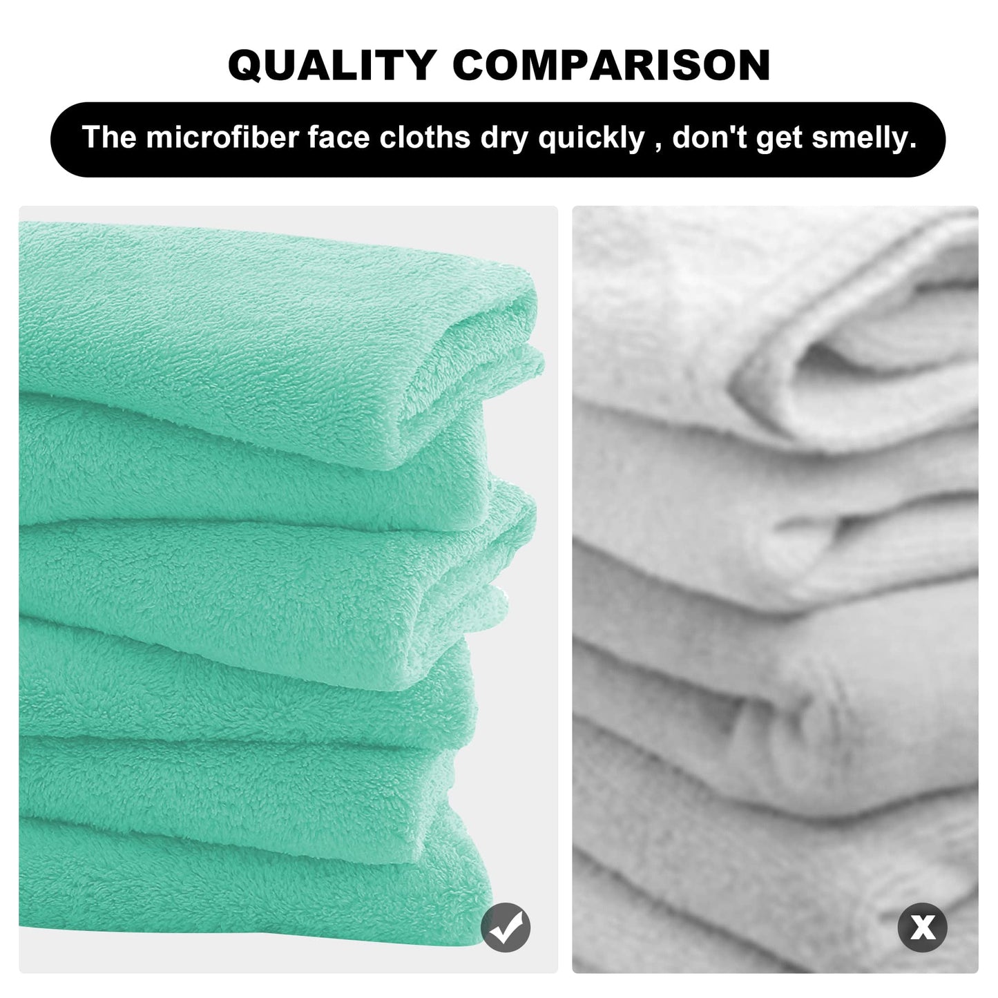MOONQUEEN Microfiber Facial Cloths Fast Drying Washcloth 12 Pack - Premium Soft Makeup Remover Cloths - Aqua Green