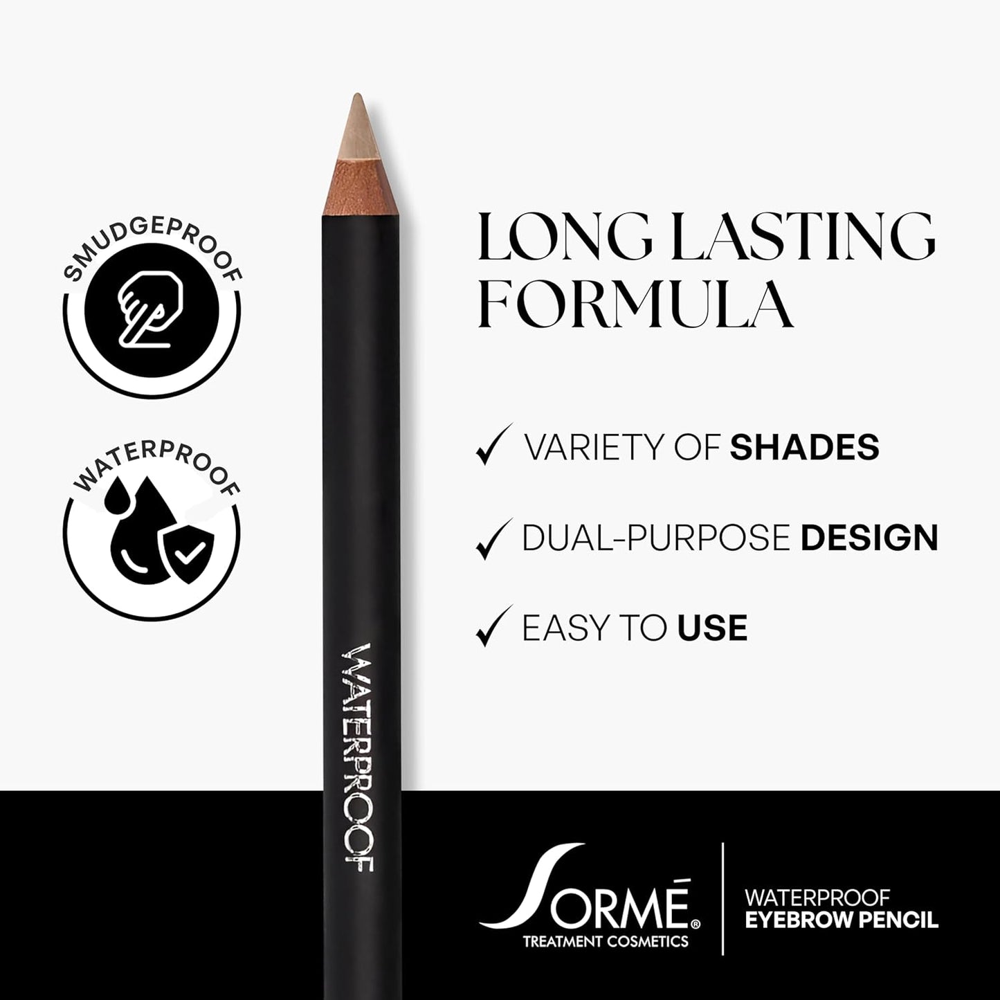 Sorme Waterproof Eyebrow Pencil - Smudgeproof Soft Blonde Shade | Dual-Ended Brow Pencil & Brush | 0.04 oz