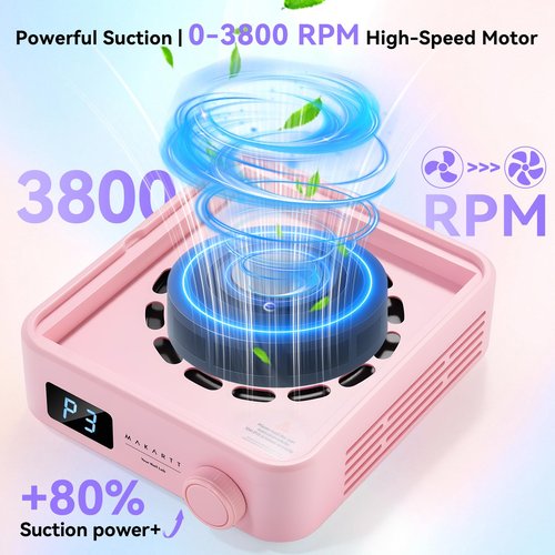 Makartt MIni Nail Dust Collector - Professional Powerful Suction Larina Dust Cleaner with LED Display, Adjustable Speed Wrist Rest and Reusable Filter for Nail Tech Acrylic Gel Polishing Pink