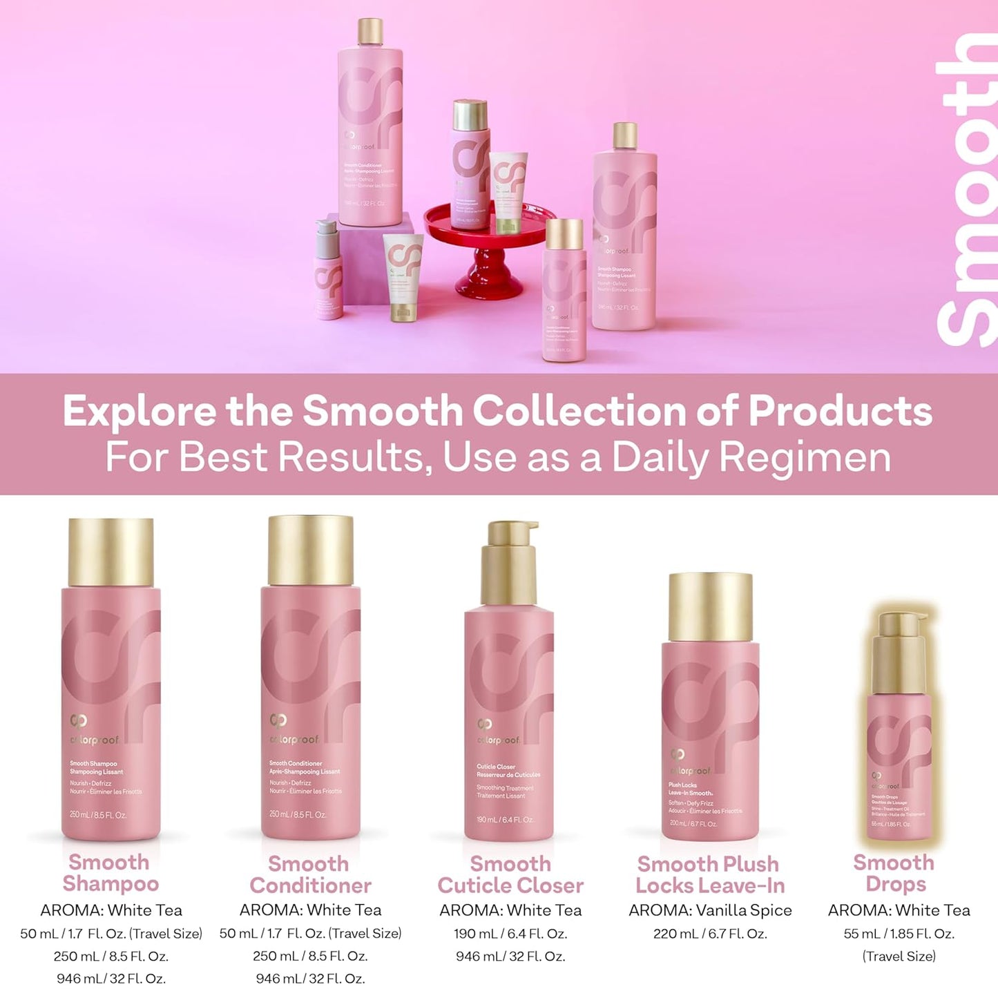 Colorproof Smooth Drops - 1.86 Fl. Oz. Non-Greasy Anti-Frizz Hair Drops | Humidity-Resistant & Color Protecting, White Tea Scent