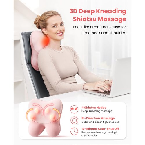 BOB AND BRAD Back Massager with Heat, EZBack Corded Neck Massager Back Massager for Pain Relief Deep Tissue, Shiatsu Back Shoulder and Neck Massager, Massage Pillow for Full Body, Gifts for Women Men