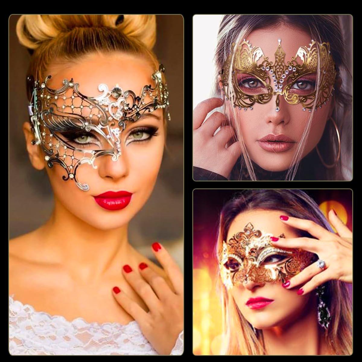 MYMENU Masquerade Mask for Women Shiny Rhinestone Venetian Party Prom Ball Metal Mask (Half Face)