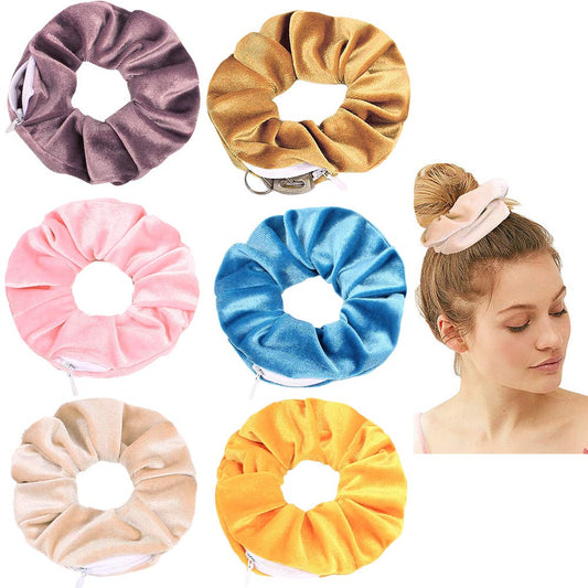 Women's Velvet Hair Ties with Hidden Zipper Pocket and Soft Elastic Bands - Scrunchies for VSCO Girls
