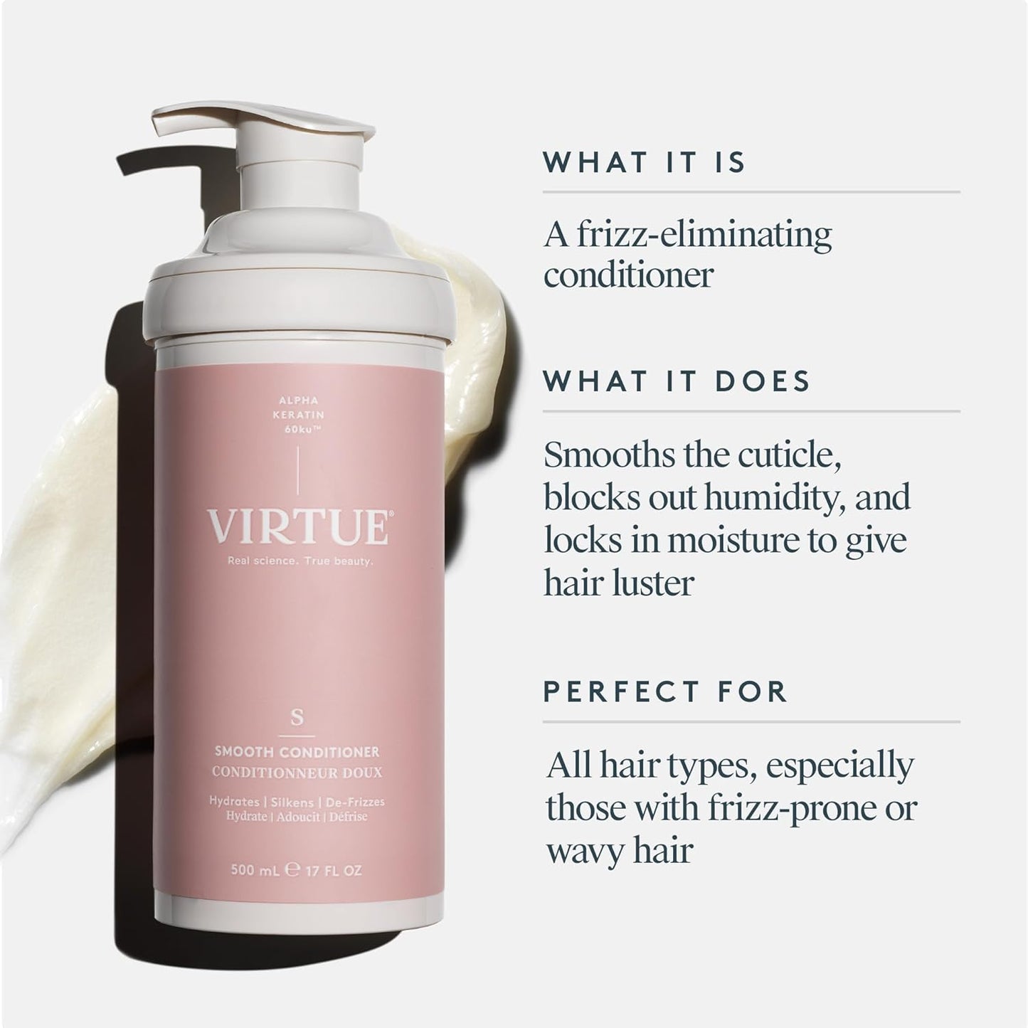 Virtue Smooth Conditioner - Frizz Control for Curly Hair | Sulfate-Free & Color Safe, 8 oz