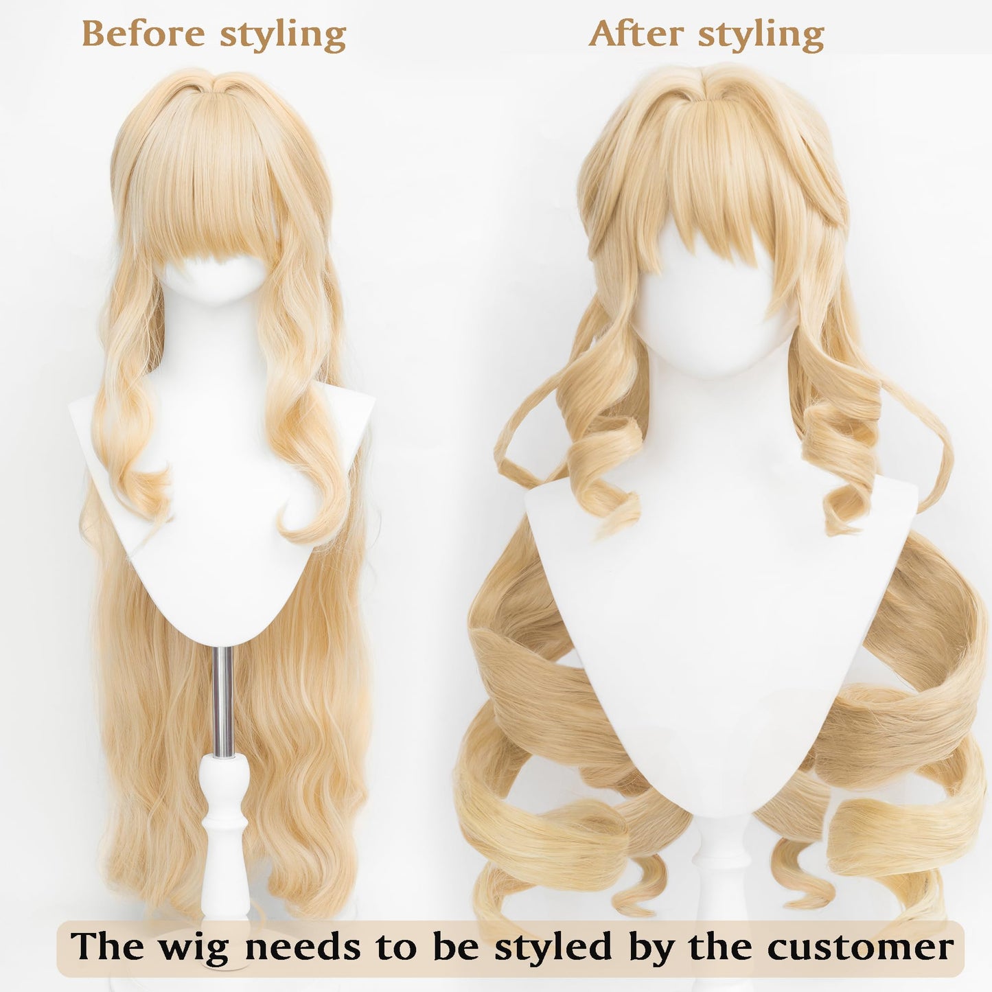 maysuwell Navia Cosplay Wig for Anime Genshin Impact Wigs Fontaine Short Blonde Wavy Hair Synthetic Fabric with Free Wig Cap for Women Comic Con, Cosplay Show,Halloween