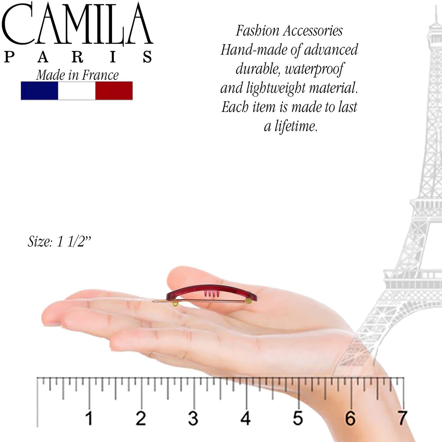 Camila Paris CP3255 French Hair Barrettes Clips for Women Small Girls Side Slide-in Barrette Clip, Hair Accessories for Women. Strong Hold No Slip Grip Fashion Durable Styling, Made in France