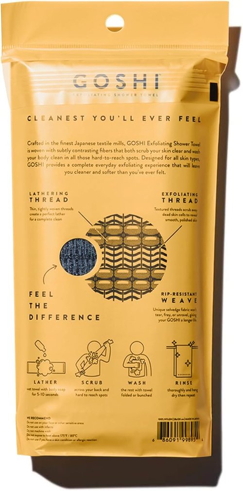 GOSHI Exfoliating Shower Towel - Durable Washcloth for All Skin Types - Made in Japan