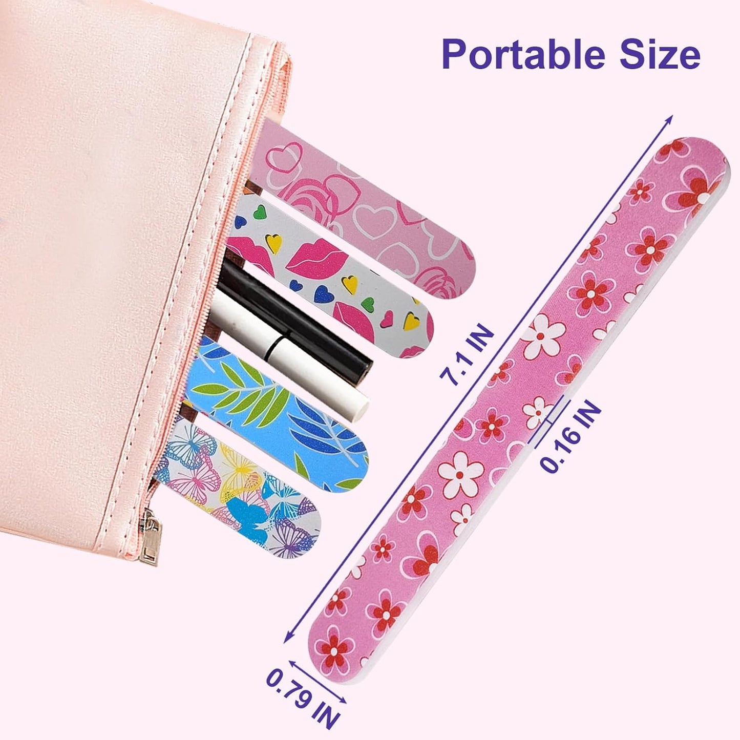 Skiennix Nail Files - Colorful Emery Boards for Natural Nails | Double-Sided 180 Grit, 24 Pack