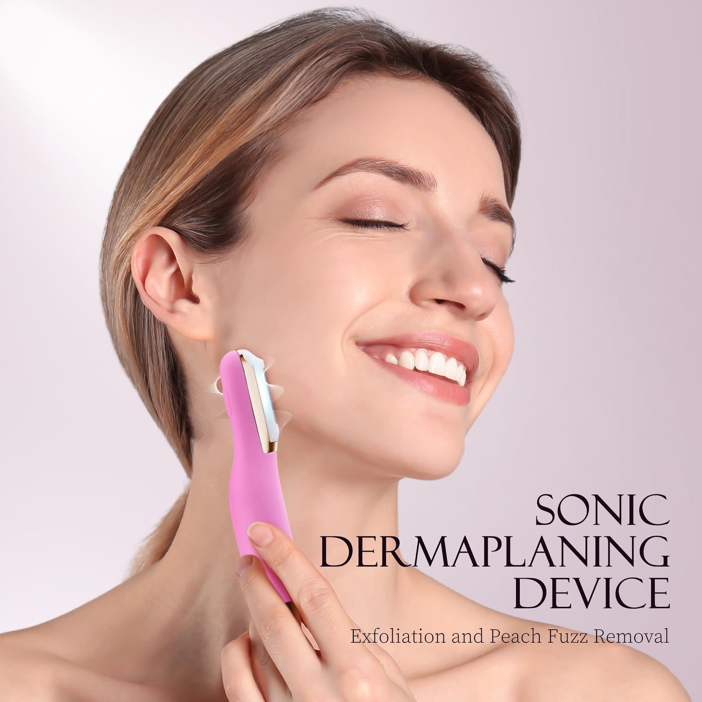 Dermaplane Razor for Women Face, Dermaplaning Tool for Exfoliating and Peach Fuzz, Facial Hair Removal with Sonic Edge Technology Beauty Tool with Wireless Charging & 16 Replaceable Blades(Pink)