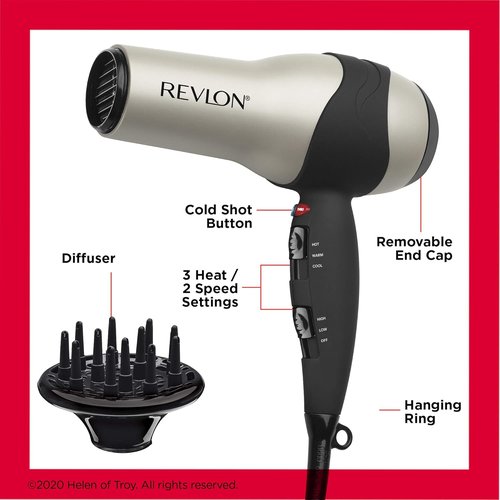 Revlon Turbo Hair Dryer - 1875 Watts for Maximum Shine & Fast Drying | Sleek Silver Design