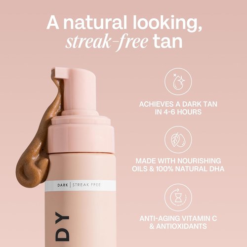 Bali Body Self Tanner Mousse Dark - Streak-Free Sunless Tanning Foam | Vegan & Organic Formula (200ml/6.7 fl oz)