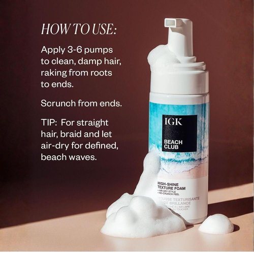 IGK BEACH CLUB High-Shine Texture Foam - Achieve Air-Dry Beach Waves with Buildable Hold & Soft Texture