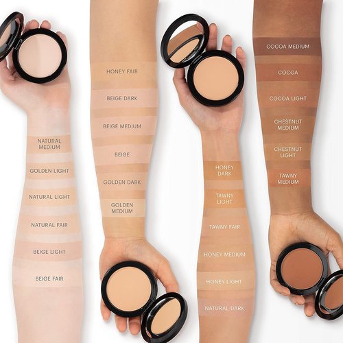 Glo Skin Beauty Pressed Powder Foundation - Buildable Sheer to Full Coverage, Chestnut Light | Long-Wear Makeup Compact