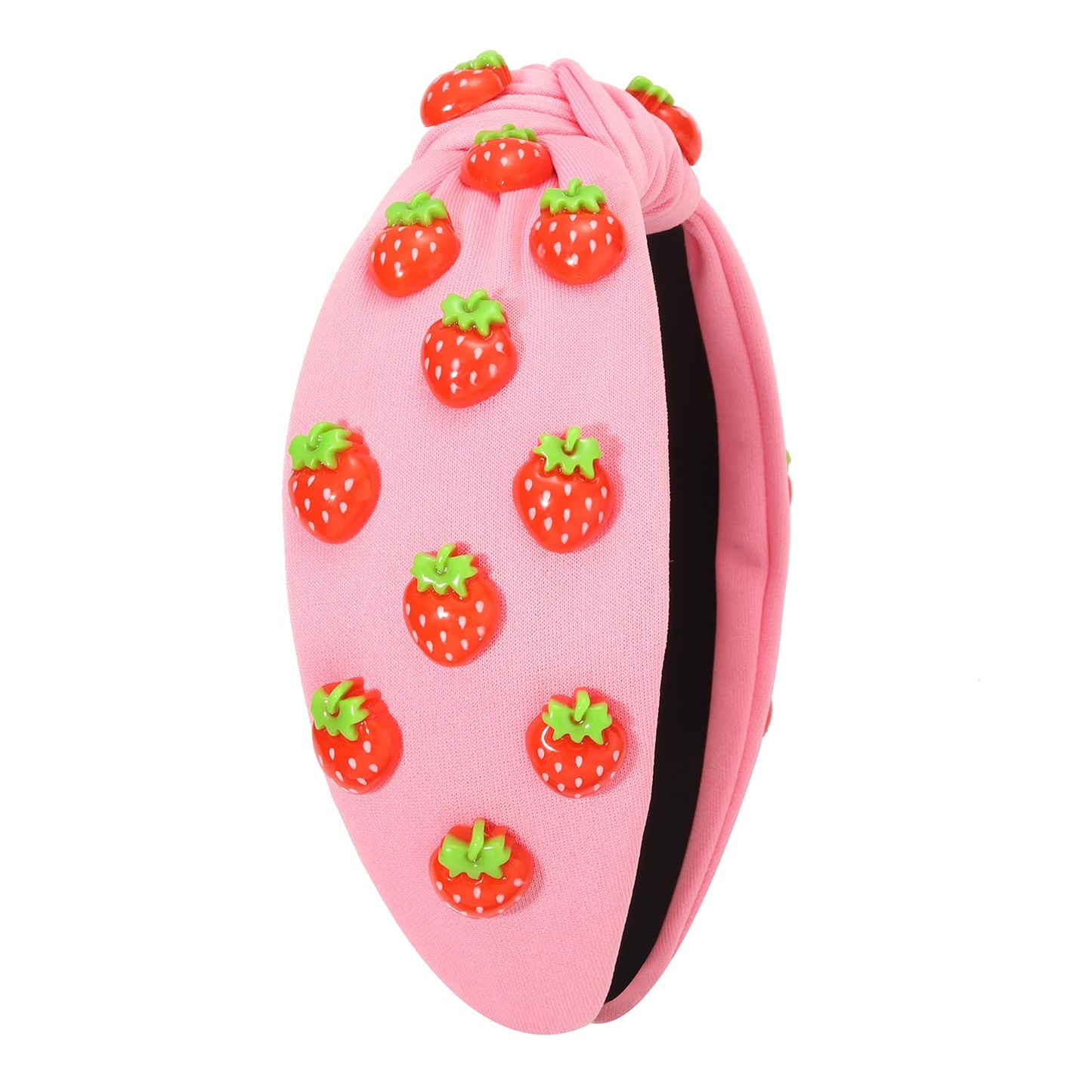 VOGUEKNOCK Strawberry Headband Fruit Headbands for Women Girls Tropical Strawberry Knotted Headband Summer Beach Headwear Hair Accessories Strawberry Pink