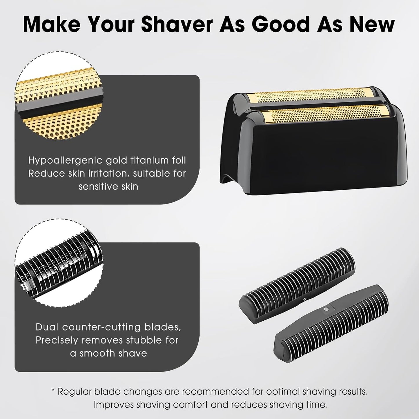 BaByliss Pro FX3 Shaver Replacement Head - Hypoallergenic Gold Foil for Smooth Shaving | Black