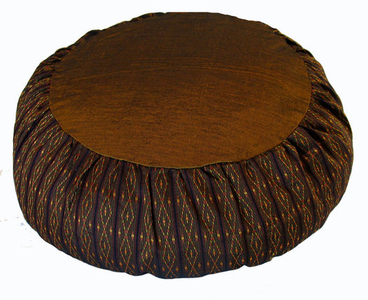 Meditation Cushion Zafu Pillow Buckwheat Fill - Global Weave Brown Gold