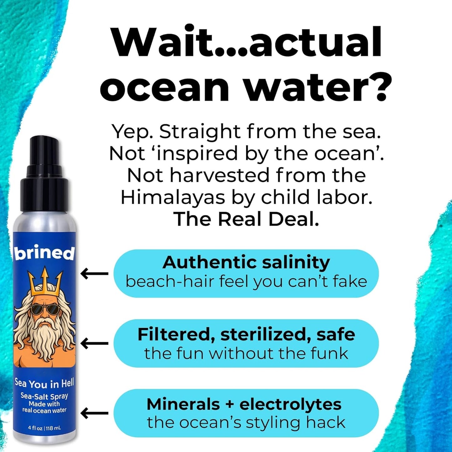 Sea Salt Spray for Hair by Real Ocean | Texturizing Beach Waves & Volume | Aloe, Kelp & Vitamin B5 | 4oz