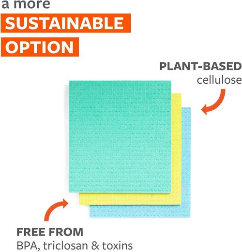 Full Circle Squeeze | Super Absorbent Cellulose Sponge Cloths - Eco-Friendly, 3-Pack, Multicolor