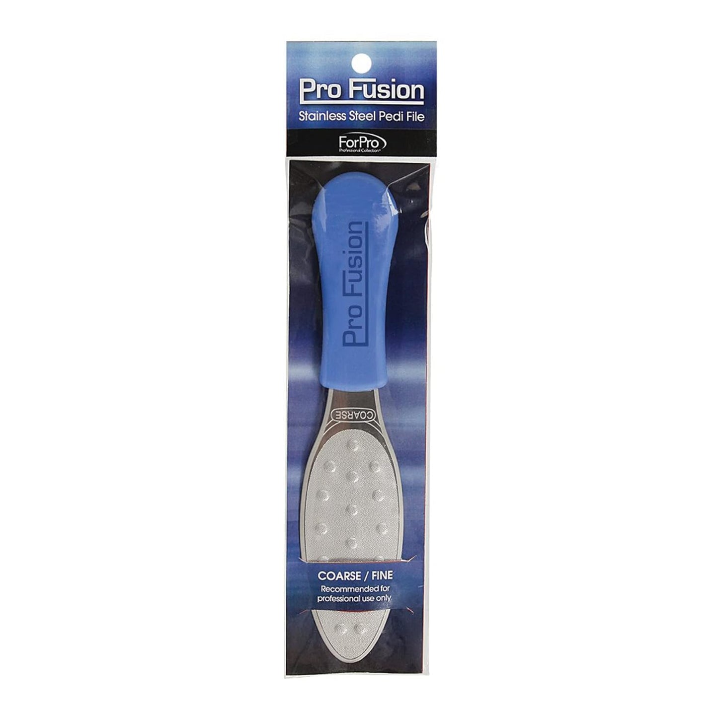 ForPro Pro Fusion Stainless Steel Pedi File - Coarse Double-Sided Design - Blue Handle for Heels & Feet - 8.25” L