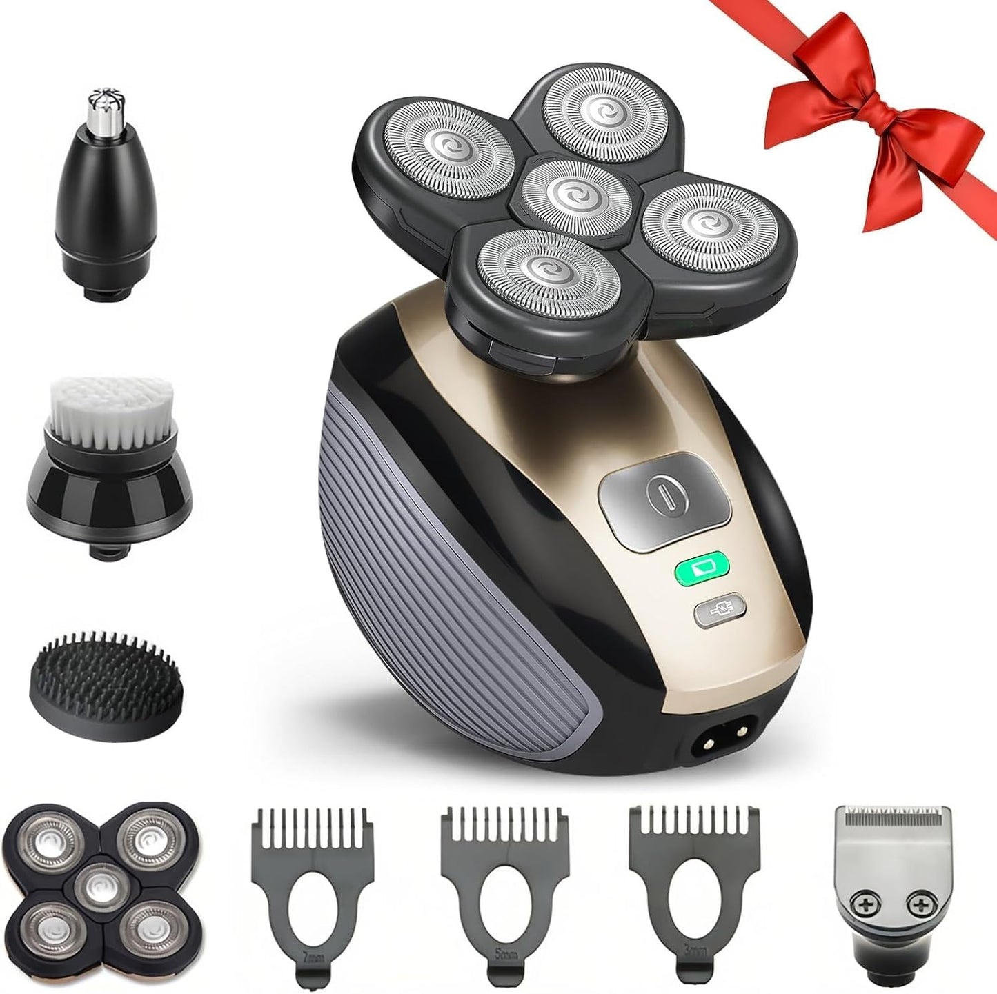 Skull Shaver 5-in-1 Head Shaver for Bald Men - Rechargeable Electric Razor & Hair Clippers | Brown