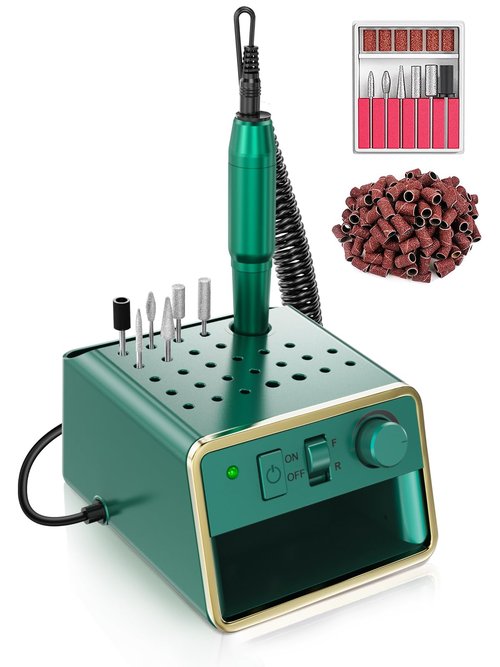 Beloving Nail Drill Machine Electric File, Portable for Acrylic Gel Dip Powder Nails, All in One Nail Drill Kit for Manicure Pedicure, Nail Set with Everything, Dark Green