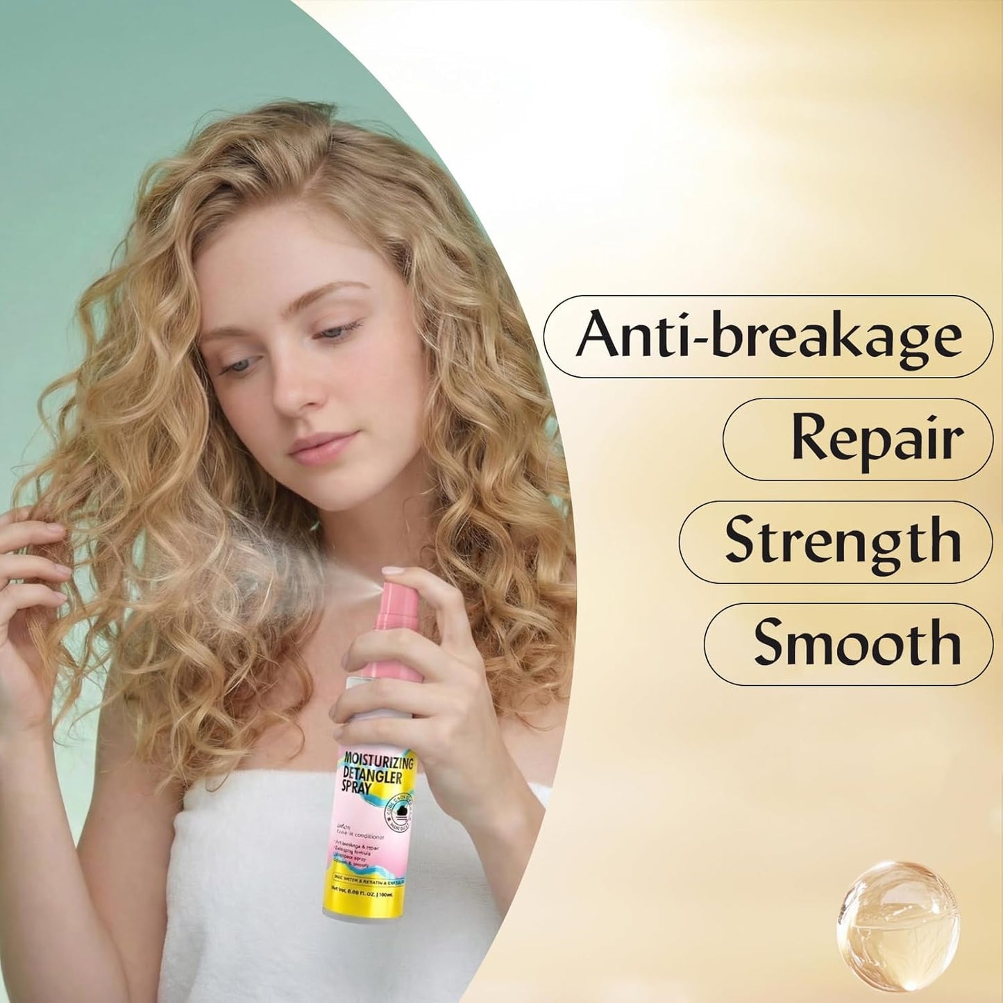 Skiennix Moisturizing Detangler Spray - Curly Hair Care with Rice Water & Keratin | 6.08 oz