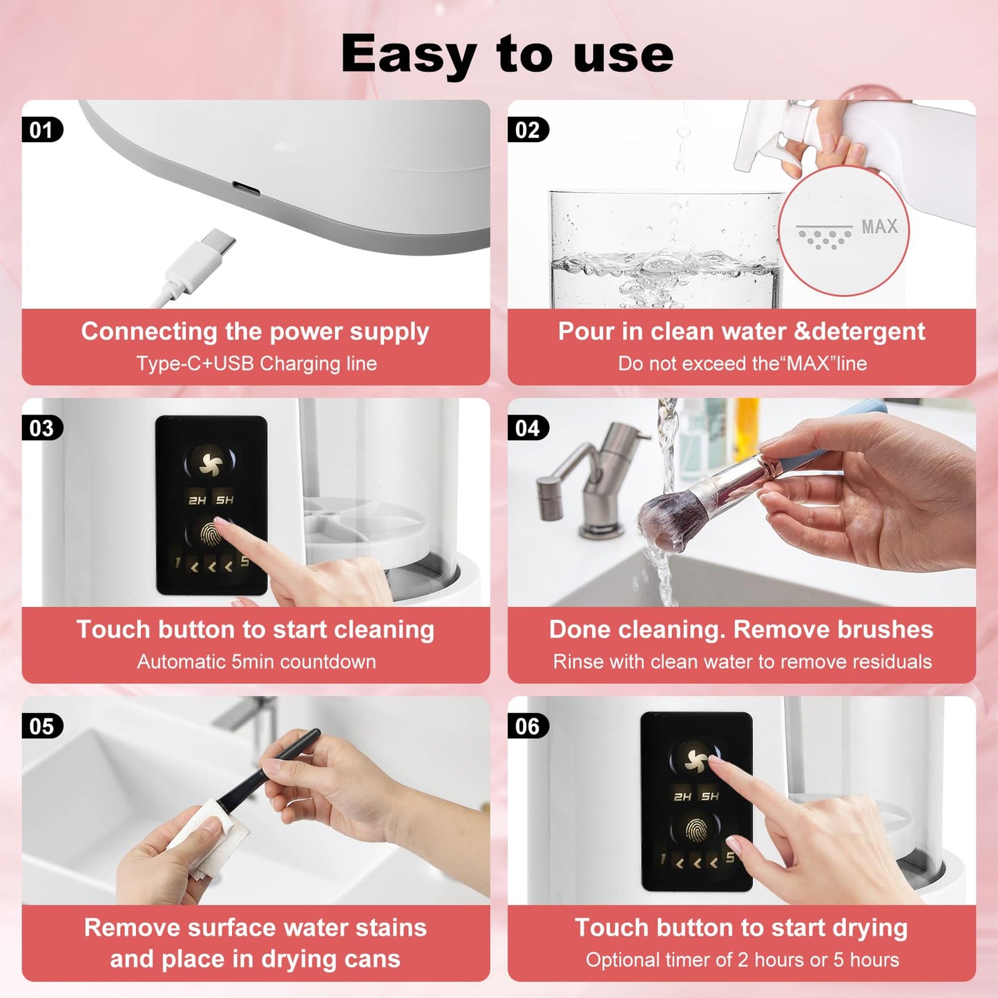 Electric Makeup Brush Cleaner Machine With Makeup Brush Dryer and Silicone Makeup Brush Cleaner Mat, Automatic USB Cosmetic Brushes Cleaner Tool For All Beauty Makeup Brush Set, Contour, Eyeshadow