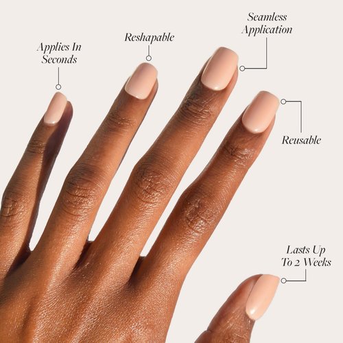 Glamnetic x GLAMZILLA Press On Nails - Short Squoval Nude Fake Nails | Salon Quality, 30 Nail Kit with Glue, 15 Sizes