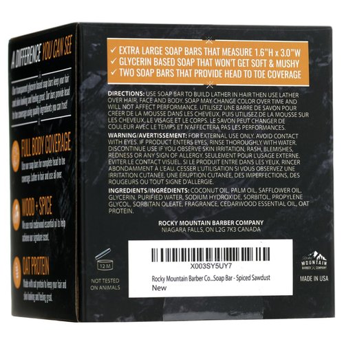 **Skiennix Men's All-in-One Shampoo & Body Soap Bars - Extra Thick Glycerin - 2 Soaps, Spiced Sawdust Scent, 14.5 oz**