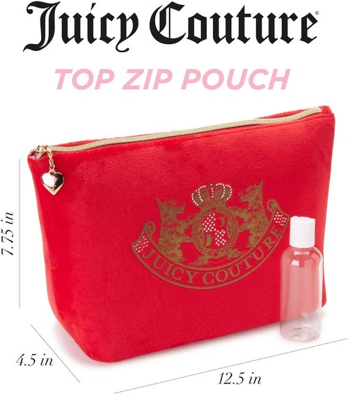 Juicy Couture Red Makeup Bag - Stylish Cosmetics Organizer with Rhinestones & Gold Terrier Design