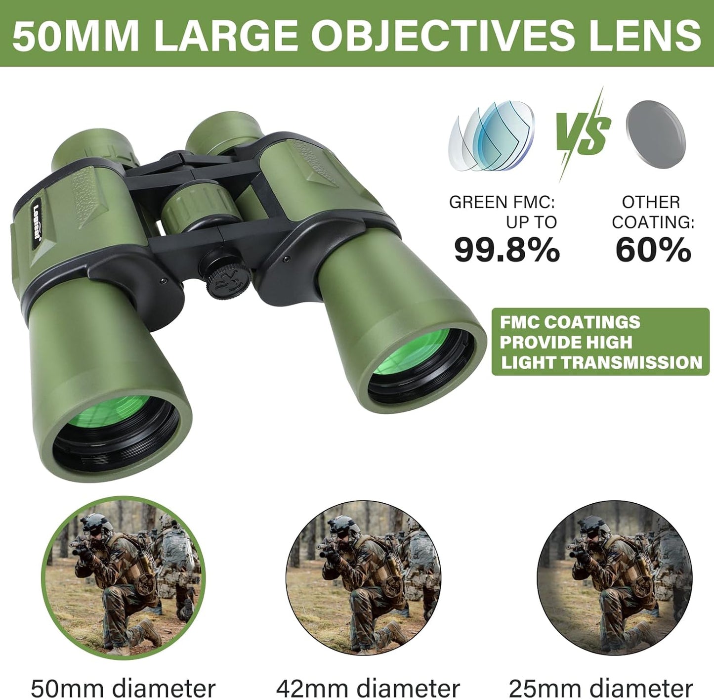 15x50 HD Binoculars for Adults High Powered - Large View Compact Binoculars with Low Light Vision, Waterproof Hunting for Bird Watching, Hiking Essentials with Carrying Case Bag
