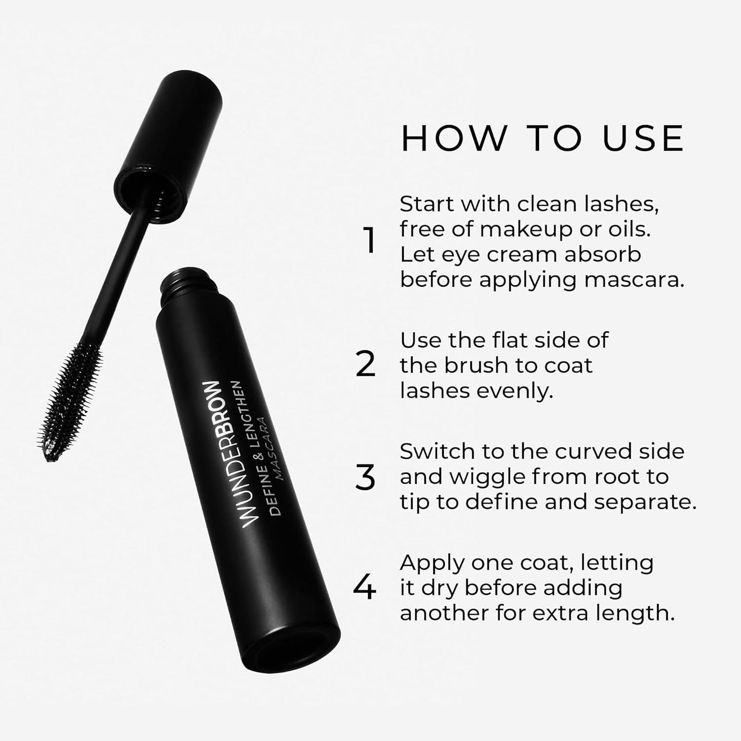 Wunderbrow Define & Lengthen Mascara - Long-Lasting, Water-Resistant & Smudge-Proof, Vegan Formula