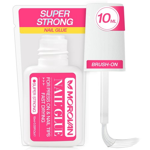 Morovan Super Strong Nail Glue: Glue for Press Ons & Acrylic & Fake Nails Tips Brush on Long-Lasting Fast-Drying No U V Light Needed for Beginners DIY Home or Salon Manicure