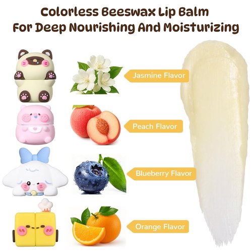 Cloud Comfort Lip Balm - 4 Tubes Fruit-flavored Moisture Lip Balms, Blueberry, Jasmine, Orange, and Peach Flavors, 3-in-1 Repairs Lip Damage Caused by Dryness, Makeup and UV Rays (4 Pack)