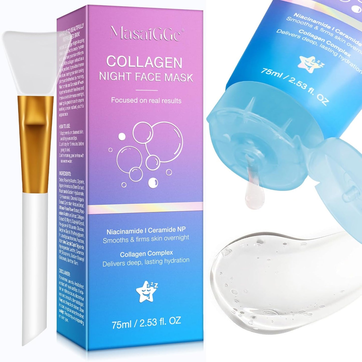 Skiennix Collagen Night Wrapping Mask - Peel Off Face Mask for Elasticity & Hydration | 2.53 fl. oz. with Applicator