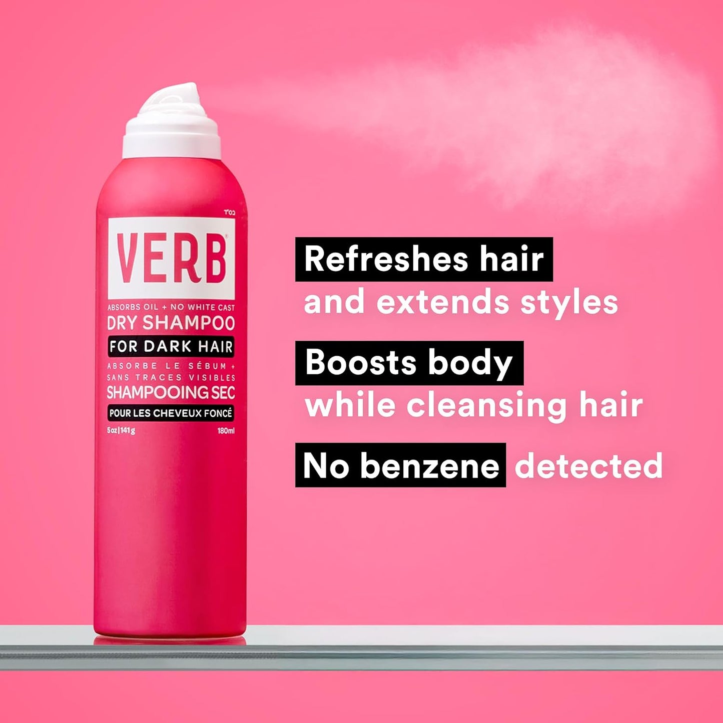 VERB Dry Shampoo Dark - Refreshing Oil Absorbing Spray for Dark Tones - Vegan, Paraben-Free Formula