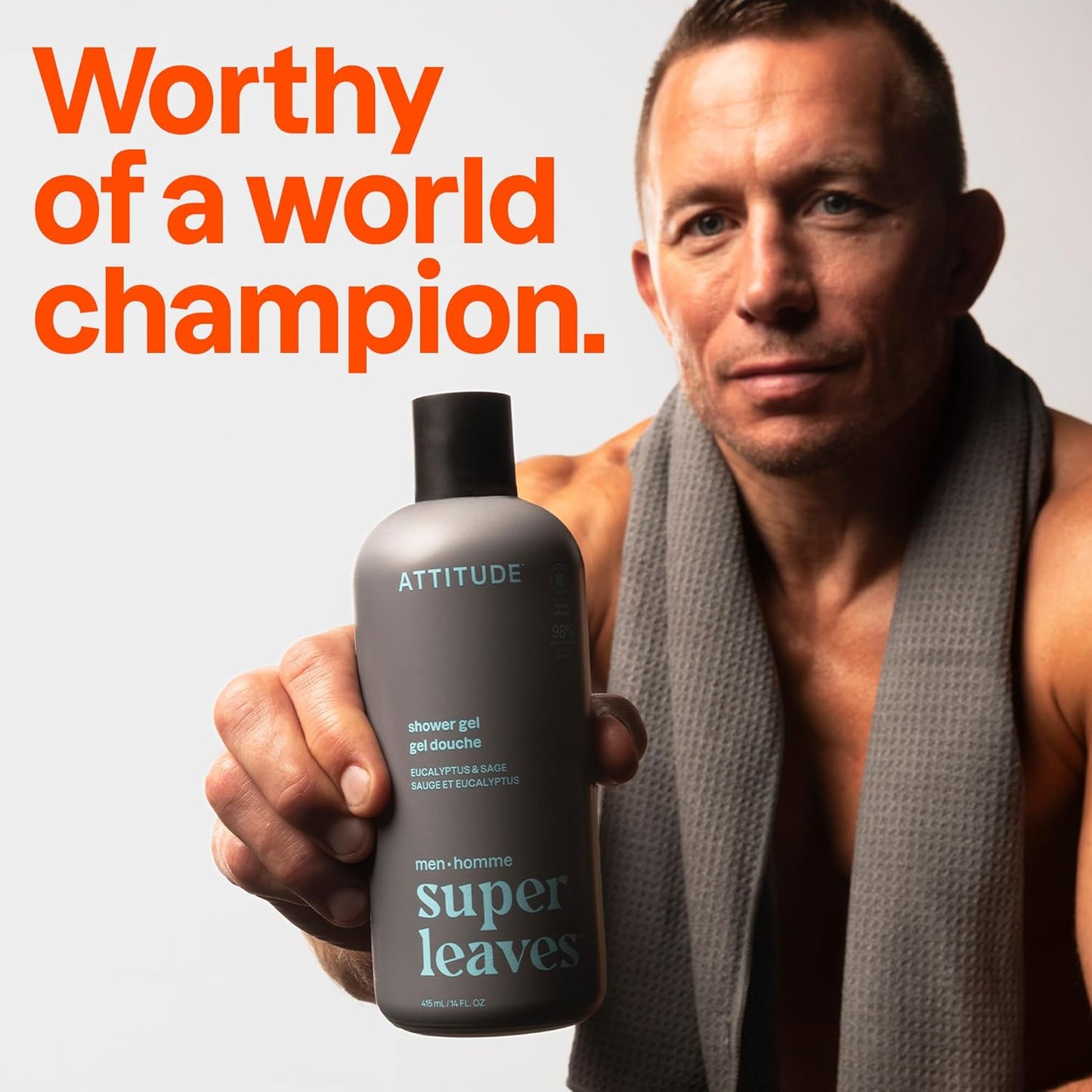 ATTITUDE Shower Gel for Men - Eucalyptus & Sage, 98% Natural Ingredients, Paraben Free | 14 Fl Oz