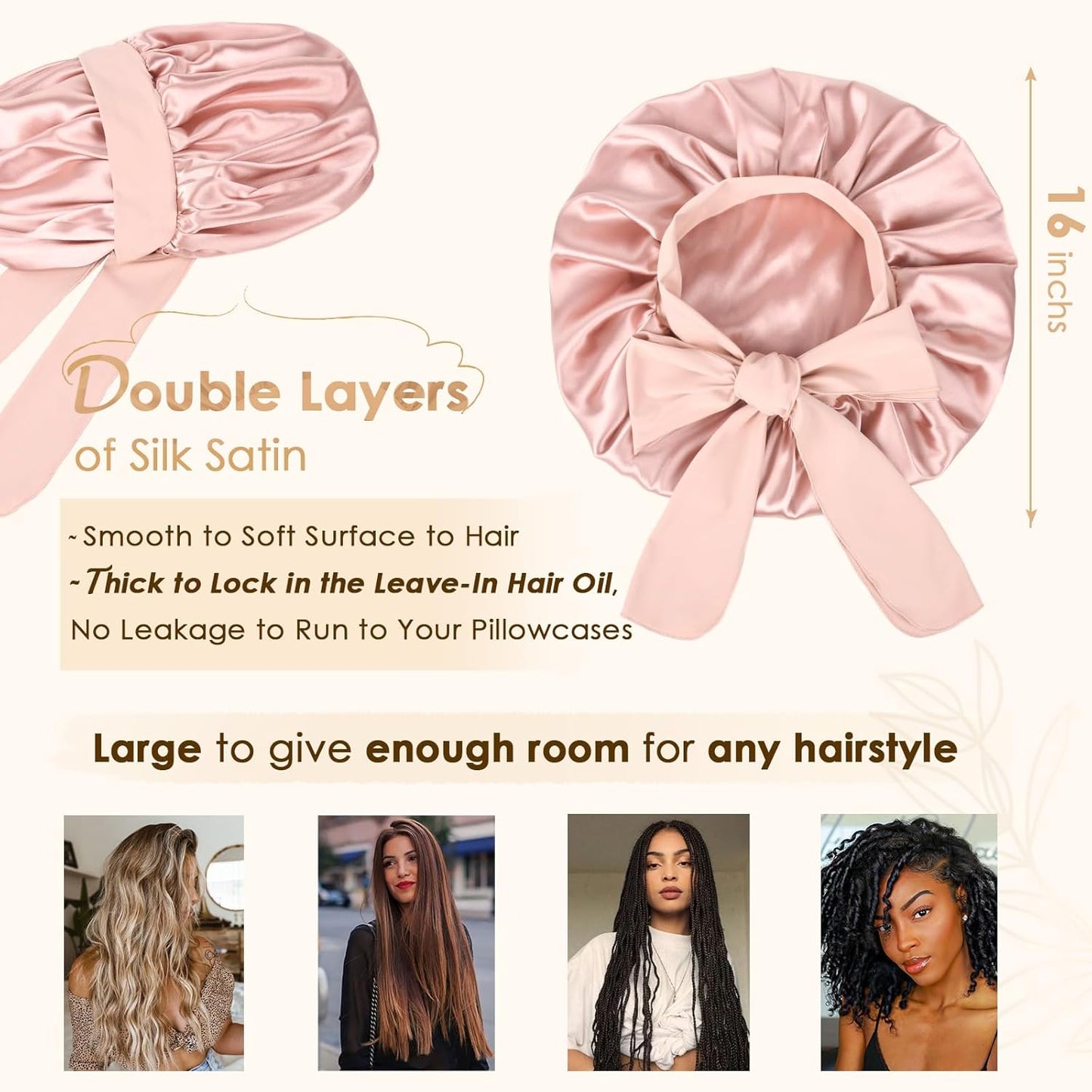 YANIBEST Adjustable Satin Bonnet - Double Layer Hair Wrap for Reducing Friction & Preventing Frizz