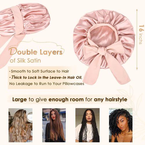 YANIBEST Adjustable Satin Bonnet for Sleeping Women Double Layer Hair Wrap Reduce Friction Prevent Frizz Natural Curly Hair, Blush Pink