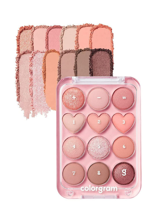 COLORGRAM Pin Point Eyeshadow Palette 01 Peach+Coral= | Ultra-Blendable Matte, Glitter, Shimmer Shades for Daily Makeup | K-Beauty Eye Palette with Easy-to-Use Calculator Design