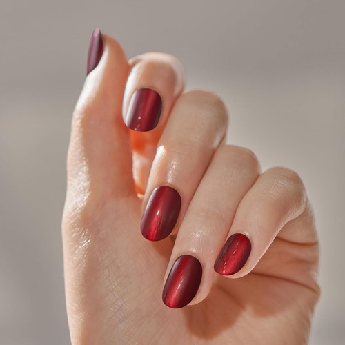 Kiss Impress No Glue Mani Press On Nails - ColorFX 'Hidden Gem' Red, Short Oval Shape, 30 Nails & Accessories