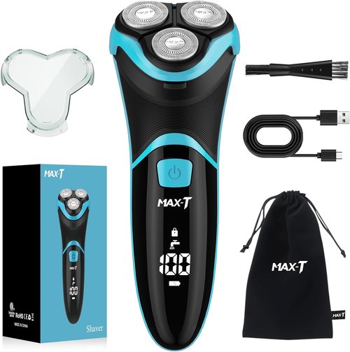 MAX-T Electric Shaver - Cordless Razor with Travel Case | Wet & Dry Use, Pop-Up Trimmer, IPX7 Waterproof