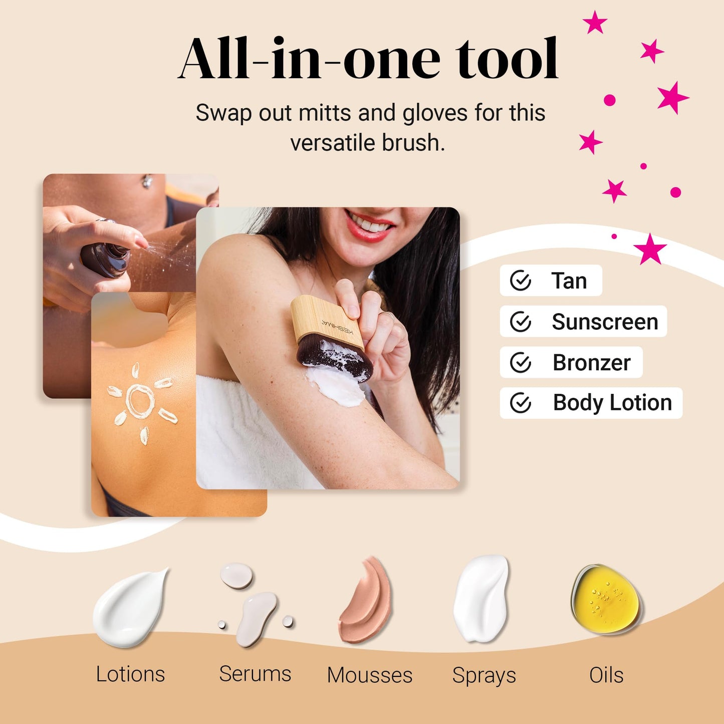 Keshima Self Tanner Brush, Large Self Tanning Brush for Face and Body, Kabuki Self-Tan Applicator for Smooth and Even Coverage