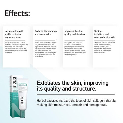 Bioliq - Specialist Acne Marks Removal Night Cream - with Salicylic Acid, Mandelic Acid, and Tamanu Oil, Reduces Scars and Discoloration - 30 ml