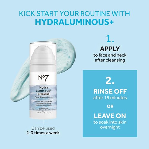 No7 HydraLuminous+ Hydrating Face Mask - Dual Phase Overnight Treatment with Hyaluronic Acid & Niacinamide (3.5 Fl Oz)