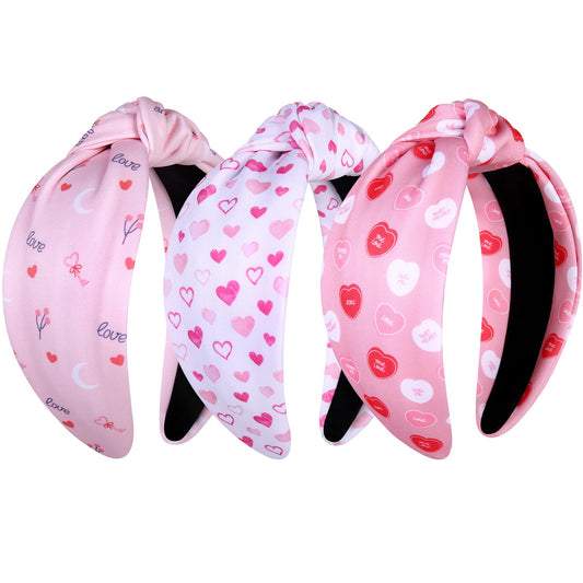 JERTOCLE Valentine's Day Headband Holiday Headband Accessories for Women Printed XOXO LOVE Heart Knotted Headband Valentines Galentines Party Favors (Valentines D)